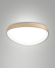 Moderne LED-Deckenleuchte mit Holzrahmen, seitliche Perspektive