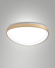 Moderne led-plafondlamp met houten rand, zijaanzicht