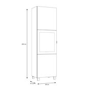 Seitenansicht einer hohen, schmalen Vitrine mit den Maßen 203 cm Höhe, 60 cm Breite und 41 cm Tiefe.