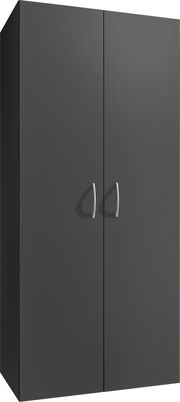 Schwarzer Mehrzweckschrank mit zwei Türen und silbernen Griffen, Frontalansicht