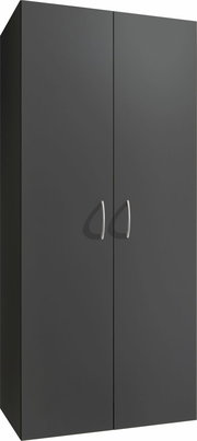 Schwarzer Mehrzweckschrank mit zwei Türen und silbernen Griffen, Frontalansicht