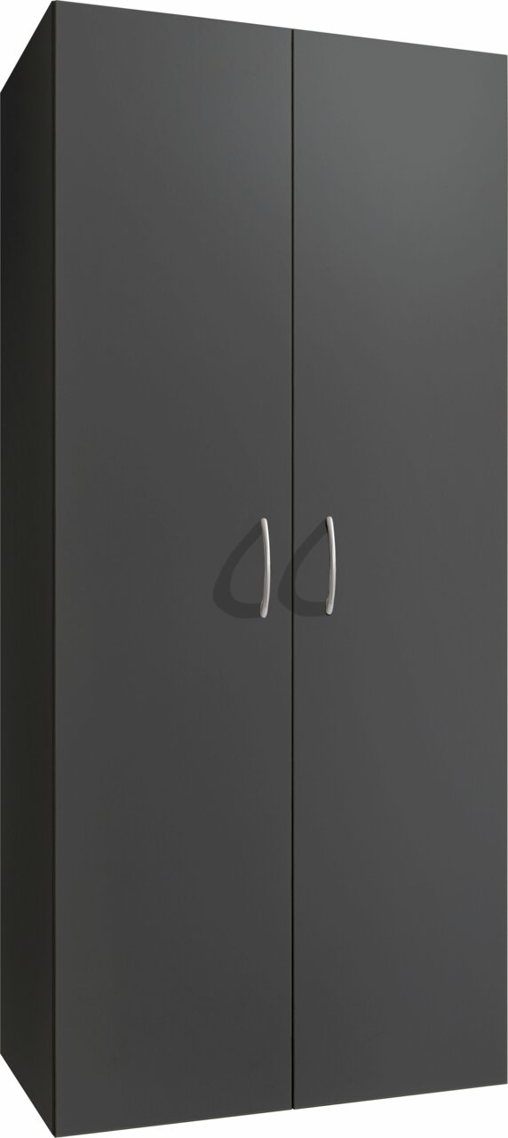 XORA Multifunctionele kast MULTIRAUMKONZEPT Zwarte multifunctionele kast met twee deuren en zilveren handgrepen, vooraanzicht