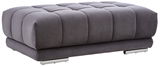 Grauer XXL-Hocker mit gepolstertem Design, seitliche Perspektive