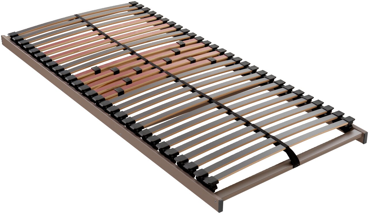 Het XL S-lattenbodemframe in schuin perspectief, met elastische houten latten en een stevige frameconstructie.