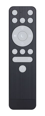 Fernbedienung für Deckenventilator, Vorderansicht mit verschiedenen Tasten für Licht- und Lüftersteuerung.