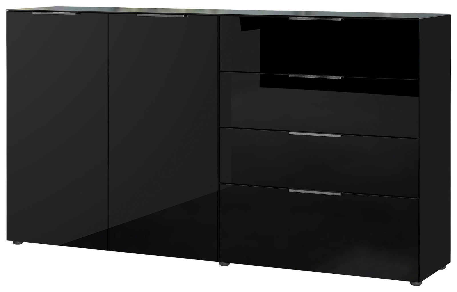Schwarzes XL-Sideboard Germania OLEA mit zwei Türen und vier Schubladen, Frontalansicht