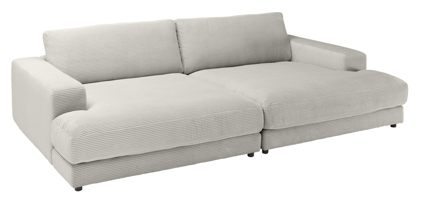 Pure Home Lifestyle Big Sofa PURE 979 Beiges Megasofa klein mit breiten Armlehnen und geripptem Stoff, seitliche Perspektive