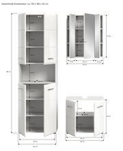 Badkombination mit mehreren Schränken, weiß, mit Spiegel und Stauraum, Frontansicht
