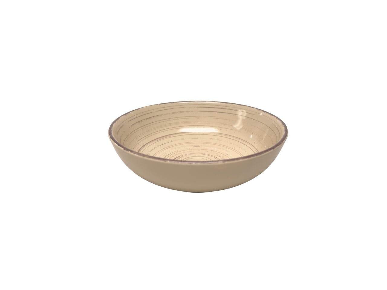 Keramikschale in Beige mit feinen Linien, seitliche Perspektive