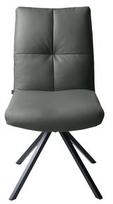 Moderner Stuhl mit gepolsterter Rückenlehne und Sitzfläche in dunklem Grau, Vorderansicht