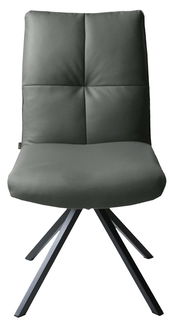 Moderner Stuhl mit gepolsterter Rückenlehne und Sitzfläche in dunklem Grau, Vorderansicht