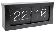 Schwarze Tischuhr XL mit Klappzahlenanzeige, seitliche Perspektive