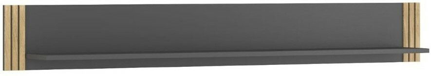 Modernes Wandboard in dunklem Grau mit Holzdetails an den Seiten, seitliche Perspektive