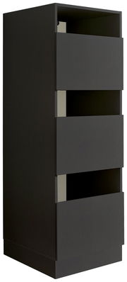 Schwarzer Wäscheschrank mit drei offenen Schubladen, seitliche Perspektive