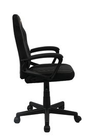 Seitenansicht eines schwarzen Jugend Gaming Stuhls mit Armlehnen und Rollen