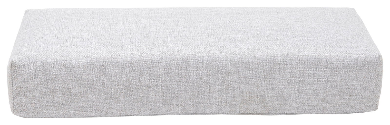 Rechteckiges, hellgraues Polsterkissen in Frontalansicht, Teil einer Lounge-Kombination.
