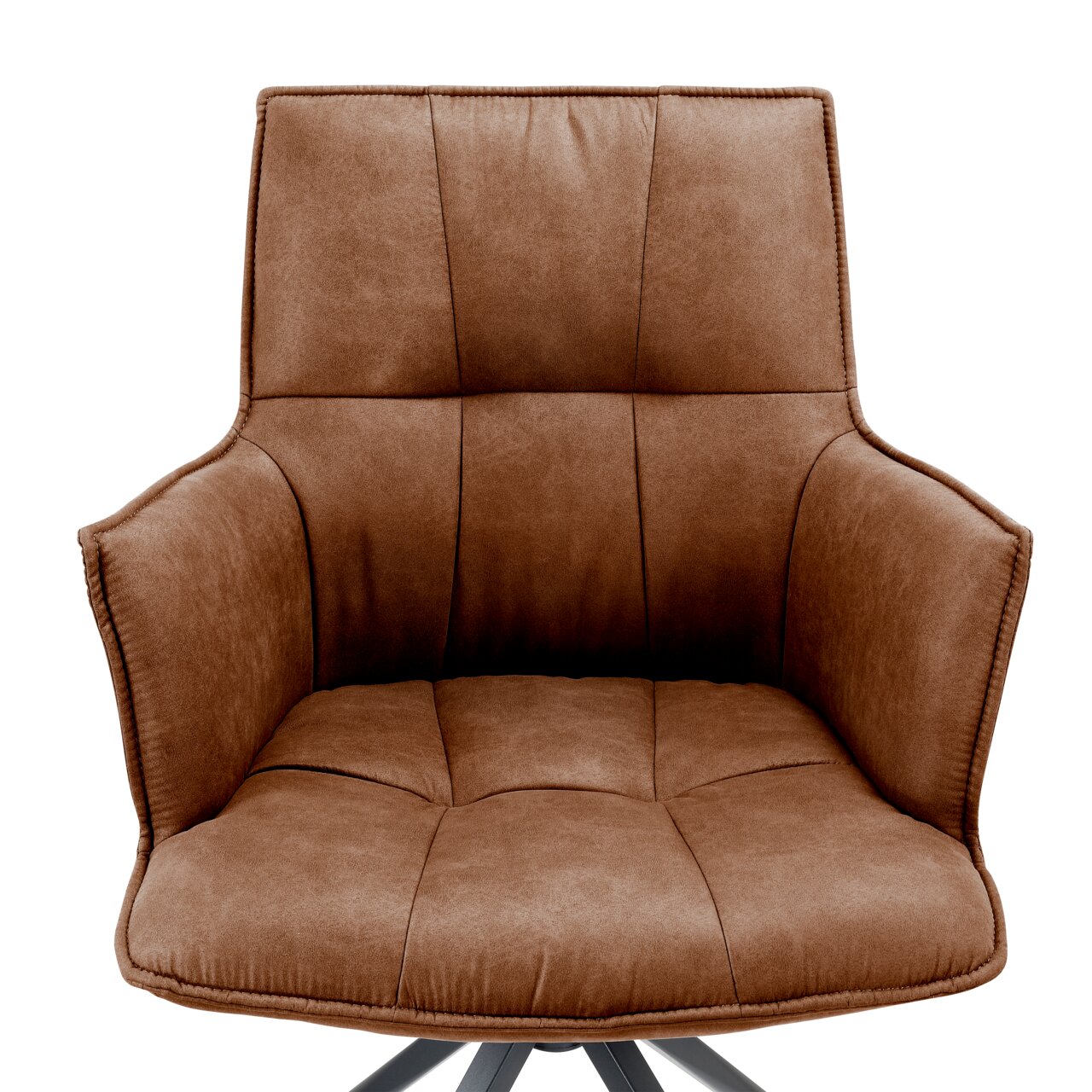 Novel Sessel OSAKA Brauner Sessel aus der Frontperspektive mit gepolstertem Sitz und Armlehnen.