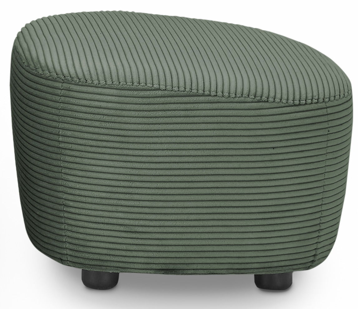 Grüner, runder Hocker mit gerippter Oberfläche, seitliche Perspektive