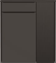 Moderner Hängeschuhschrank in dunklem Design, frontal abgebildet mit einer glatten und einer geriffelten Tür.