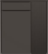 Moderner Hängeschuhschrank in dunklem Design, frontal abgebildet mit einer glatten und einer geriffelten Tür.