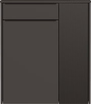 Moderner Hängeschuhschrank in dunklem Design, frontal abgebildet mit einer glatten und einer geriffelten Tür.
