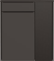 Moderner Hängeschuhschrank in dunklem Design, frontal abgebildet mit einer glatten und einer geriffelten Tür.