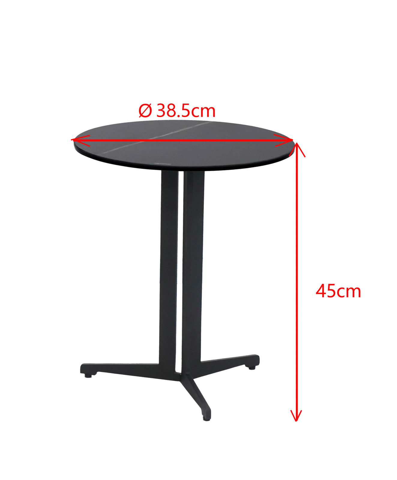 Runder Beistelltisch Novel CATANIA mit einem Durchmesser von 38,5 cm und einer Höhe von 45 cm, seitliche Perspektive.