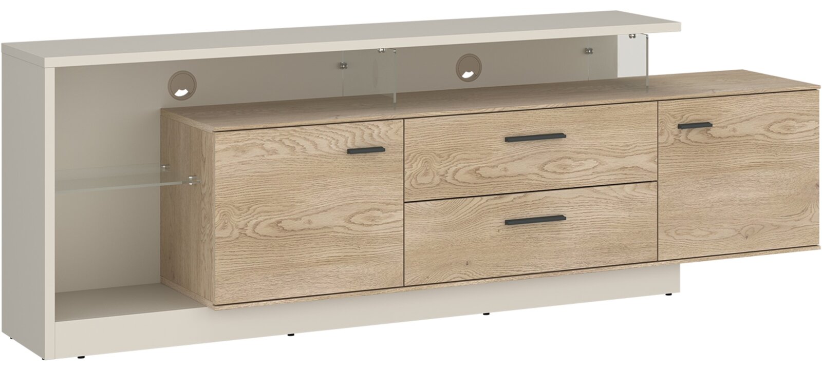 Z2 Tv-kast LAGOON Houten tv-lowboard met lades en open vakken, zijaanzicht