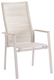 Moderner Stapelsessel mit hoher Rückenlehne, seitliche Perspektive