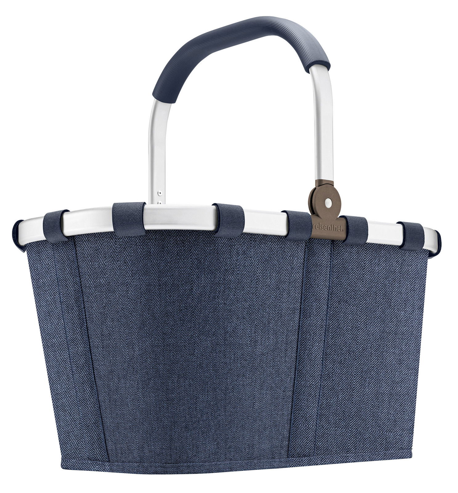 Tragetasche in Fischgrätmuster Dunkelblau, seitliche Perspektive