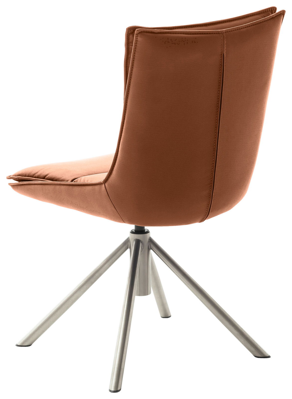 Moderner Stuhl mit braunem Polster und Metallbeinen, Rückansicht