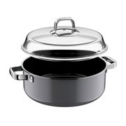 Schmortopf Ø 28cm Platinum mit abgenommenem Deckel, seitliche Perspektive