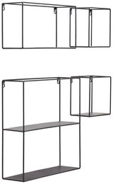 Modernes 4-teiliges Wandregal-Set aus schwarzem Metall, seitliche Perspektive
