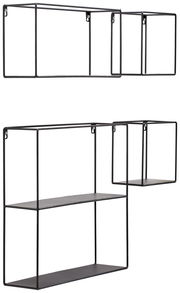 Modernes 4-teiliges Wandregal-Set aus schwarzem Metall, seitliche Perspektive