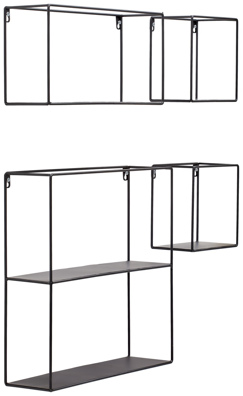 XORA Wandregal 4er Set CINDY Modernes 4-teiliges Wandregal-Set aus schwarzem Metall, seitliche Perspektive