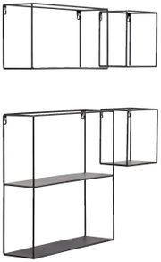 Modernes 4-teiliges Wandregal-Set aus schwarzem Metall, seitliche Perspektive