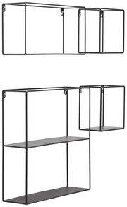 Modernes 4-teiliges Wandregal-Set aus schwarzem Metall, seitliche Perspektive