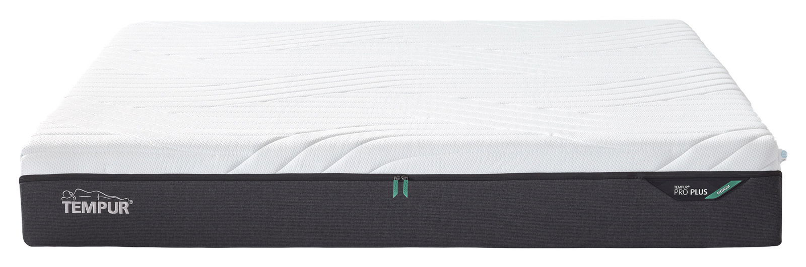 Viscomatratze 180x200 medium von vorne, mit weißer Oberseite und schwarzem Rand, Markenlogo sichtbar.