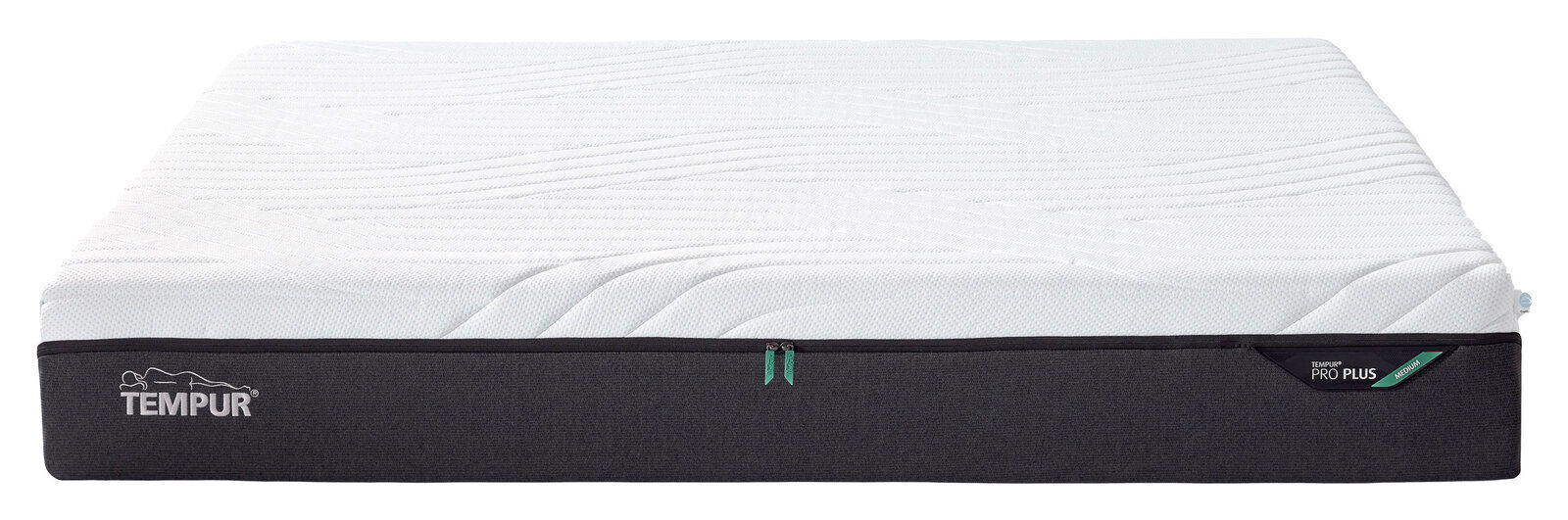 Viscomatratze 180x200 medium von vorne, mit weißer Oberseite und schwarzem Rand, Markenlogo sichtbar.