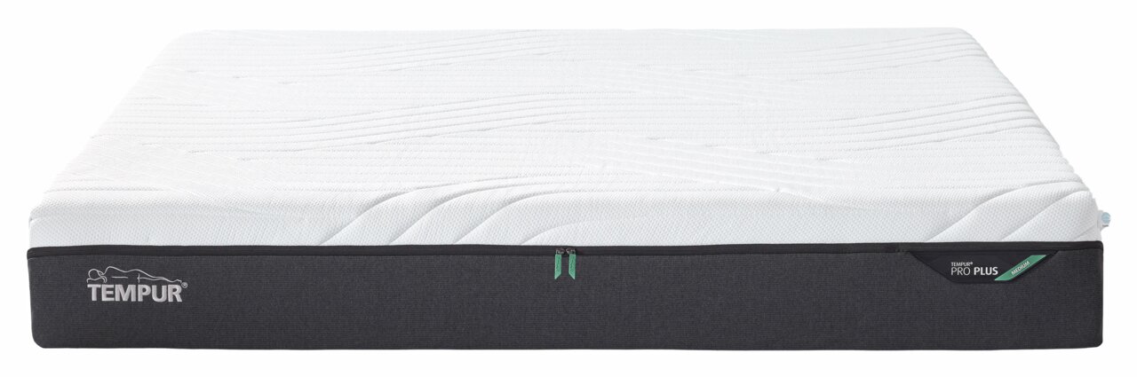 Viscoma-matras 180x200 medium, gezien vanaf de voorkant, met een witte bovenkant en een zwarte rand het merklogo is zichtbaar.