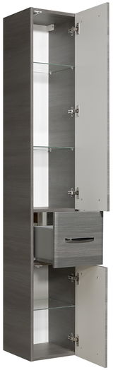 Hochschrank mit geöffneten Türen und Schublade, Ansicht von vorne