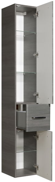 Hochschrank mit geöffneten Türen und Schublade, Ansicht von vorne