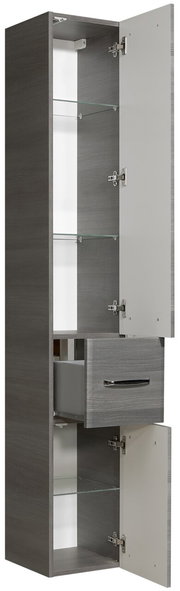 Hochschrank mit geöffneten Türen und Schublade, Ansicht von vorne