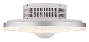 Moderner LED-Deckenventilator mit silbernem Gehäuse und kristallartigem Rand, seitliche Perspektive