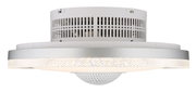 Moderner LED-Deckenventilator mit silbernem Gehäuse und kristallartigem Rand, seitliche Perspektive