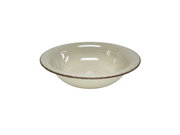 Keramikschale in Cremefarbe mit braunem Rand, seitliche Perspektive