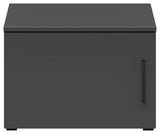Schwarzer Aufsatzschrank mit einer Tür, Frontalansicht