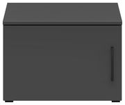 Schwarzer Aufsatzschrank mit einer Tür, Frontalansicht