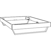 Een eenvoudig, rechthoekig bedframe met metalen poten, in perspectief weergave schuin van linksvoor afgebeeld.