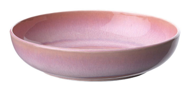 Rosa Pastaschale aus Keramik, seitliche Perspektive